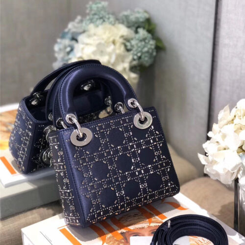 High Quality Luxury Mini Lady Dior Bag Black Strass Cannage Satin – Style 26738 alternate view