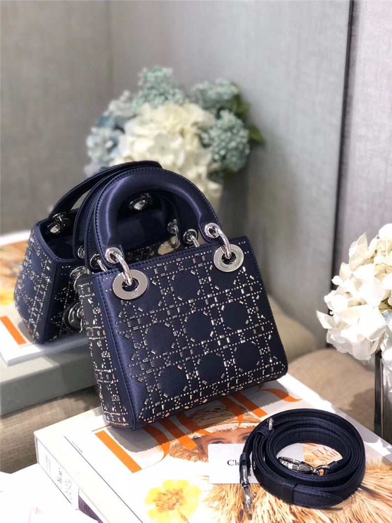 High Quality Luxury Mini Lady Dior Bag Black Strass Cannage Satin – Style 26738 product detail