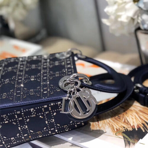 High Quality Luxury Mini Lady Dior Bag Black Strass Cannage Satin – Style 26738 product detail