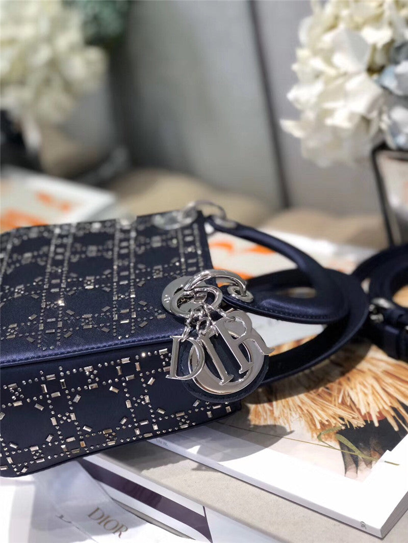 High Quality Luxury Mini Lady Dior Bag Black Strass Cannage Satin – Style 26738 product detail