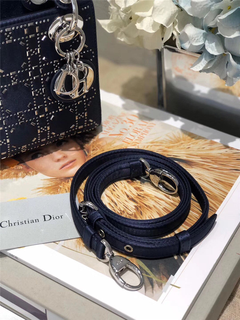 High Quality Luxury Mini Lady Dior Bag Black Strass Cannage Satin – Style 26738 product detail