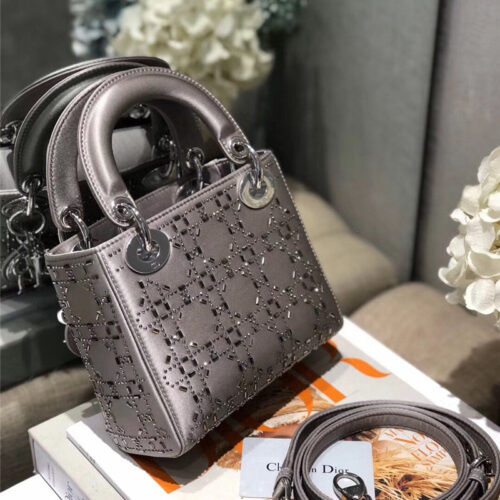 High Quality Luxury Mini Lady Dior Bag Black Strass Cannage Satin – Style 26740 alternate view