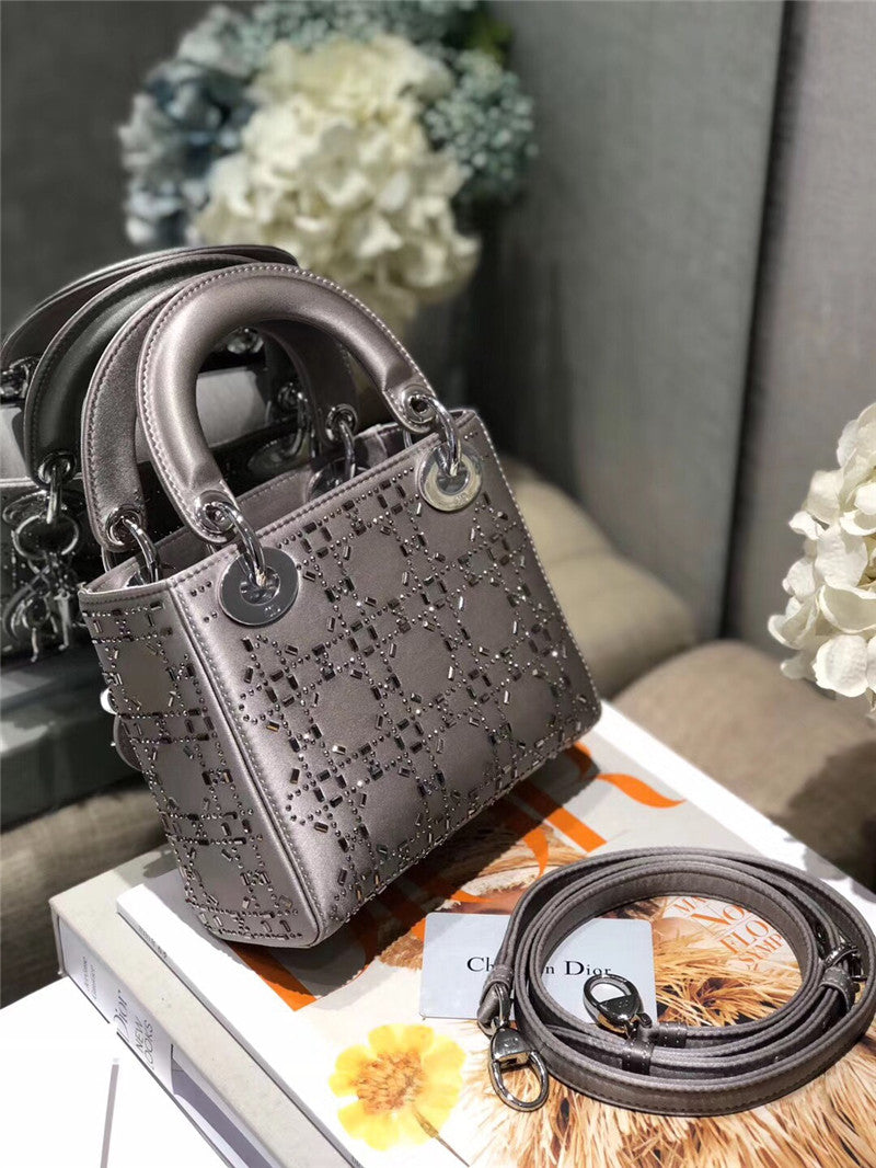 High Quality Luxury Mini Lady Dior Bag Black Strass Cannage Satin – Style 26740 product detail