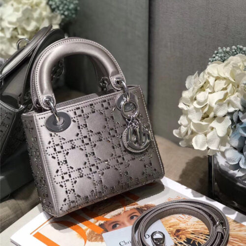 High Quality Luxury Mini Lady Dior Bag Black Strass Cannage Satin – Style 26740