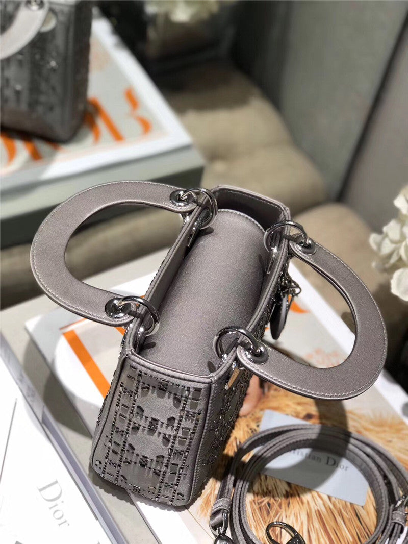 High Quality Luxury Mini Lady Dior Bag Black Strass Cannage Satin – Style 26740 product detail
