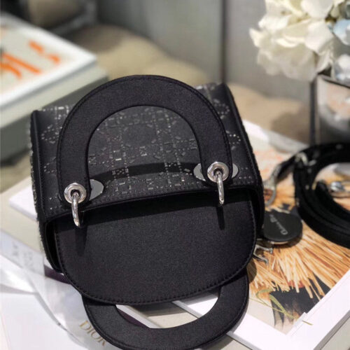 High Quality Luxury Mini Lady Dior Bag Black Strass Cannage Satin product detail