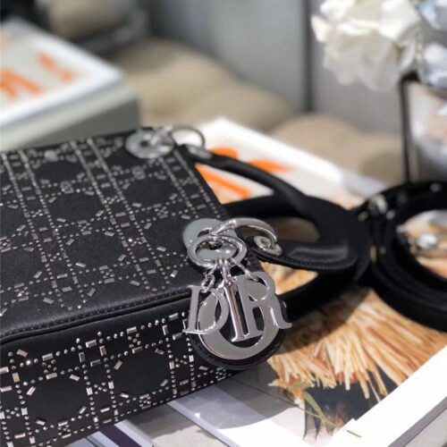 High Quality Luxury Mini Lady Dior Bag Black Strass Cannage Satin product detail