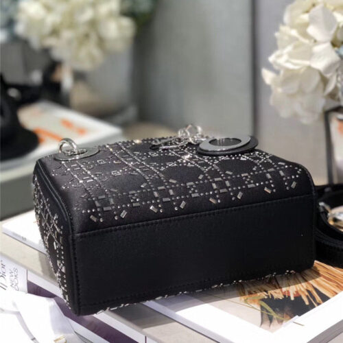 High Quality Luxury Mini Lady Dior Bag Black Strass Cannage Satin product detail