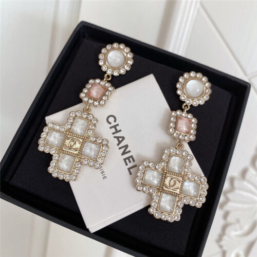 High Quality Luxury Chanel Pink Cross Earrings alternate view
