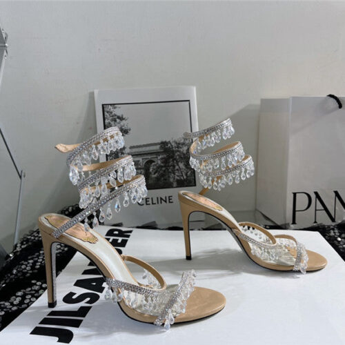 High Quality Luxury Rene Caovilla Cleo Chandelier Satin Sandals – Style 75974