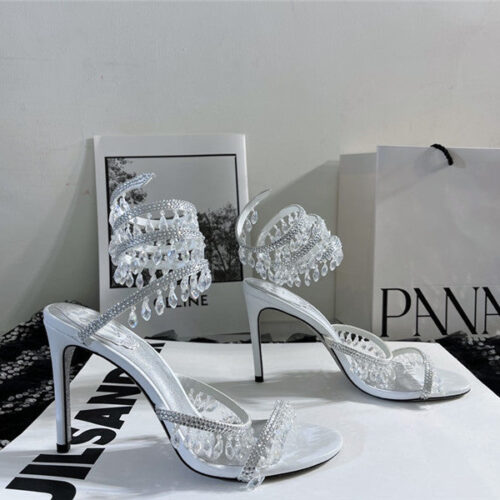 High Quality Luxury Rene Caovilla Cleo Chandelier Satin Sandals – Style 74278