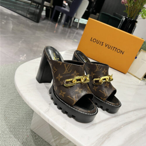 High Quality Luxury Louis Vuitton Chunky Heel Chain High Heel Sandals – Style 38371