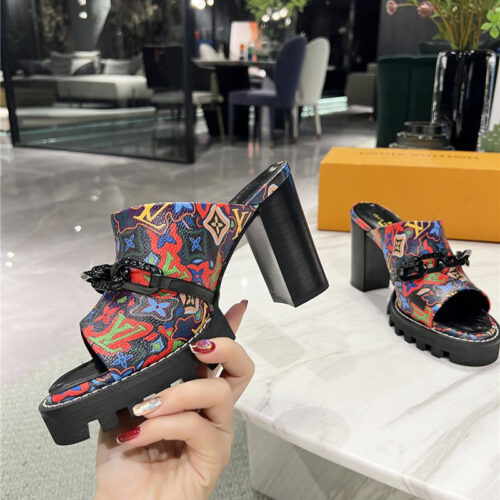 High Quality Luxury Louis Vuitton Chunky Heel Chain High Heel Sandals – Style 71139 product detail