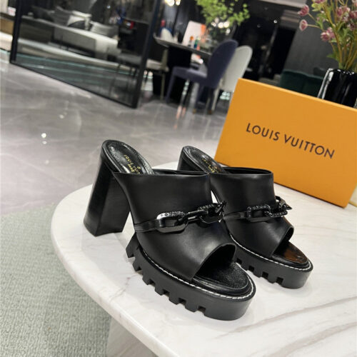 High Quality Luxury Louis Vuitton Chunky Heel Chain High Heel Sandals – Style 34979
