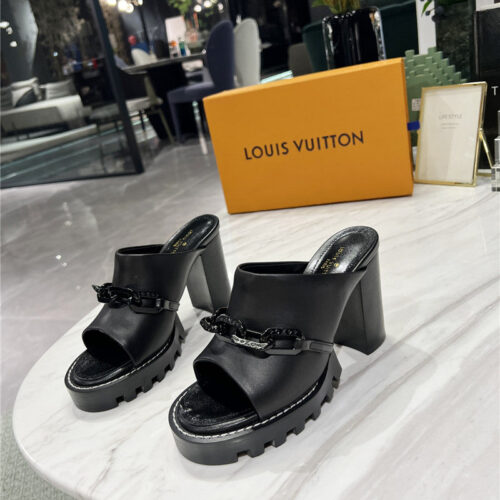 High Quality Luxury Louis Vuitton Chunky Heel Chain High Heel Sandals – Style 34979 alternate view