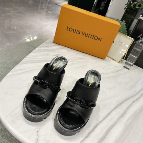 High Quality Luxury Louis Vuitton Chunky Heel Chain High Heel Sandals – Style 34979 product detail