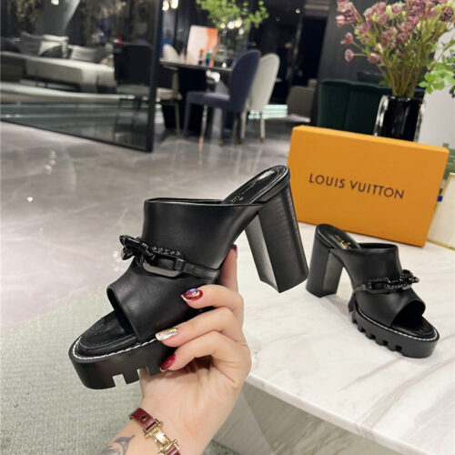 High Quality Luxury Louis Vuitton Chunky Heel Chain High Heel Sandals – Style 34979 product detail