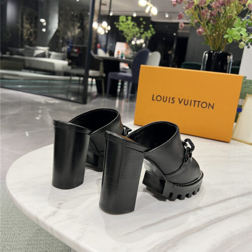 High Quality Luxury Louis Vuitton Chunky Heel Chain High Heel Sandals – Style 34979 product detail