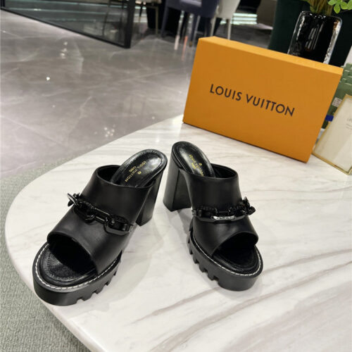 High Quality Luxury Louis Vuitton Chunky Heel Chain High Heel Sandals – Style 34979 product detail