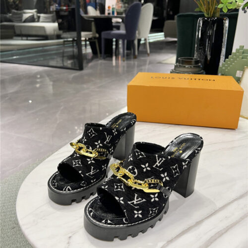 High Quality Luxury Louis Vuitton Chunky Heel Chain High Heel Sandals – Style 02211 alternate view