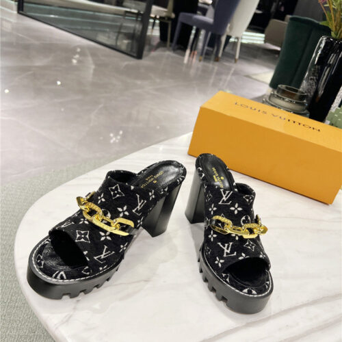 High Quality Luxury Louis Vuitton Chunky Heel Chain High Heel Sandals – Style 02211 product detail