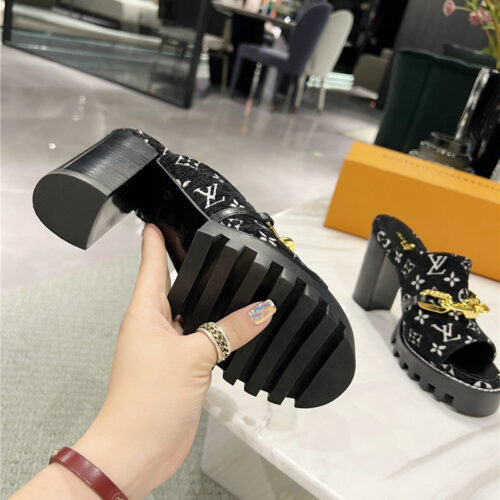 High Quality Luxury Louis Vuitton Chunky Heel Chain High Heel Sandals – Style 02211 product detail