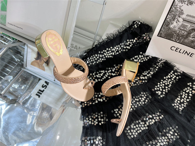 High Quality Luxury Rene Caovilla Low Heel Flat Flip Flop Sandals – Style 43078 product detail