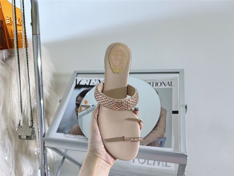High Quality Luxury Rene Caovilla Low Heel Flat Flip Flop Sandals – Style 43078 product detail