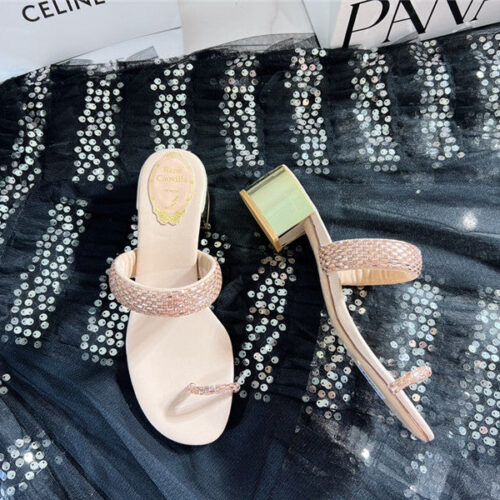 High Quality Luxury Rene Caovilla Low Heel Flat Flip Flop Sandals – Style 43078 product detail