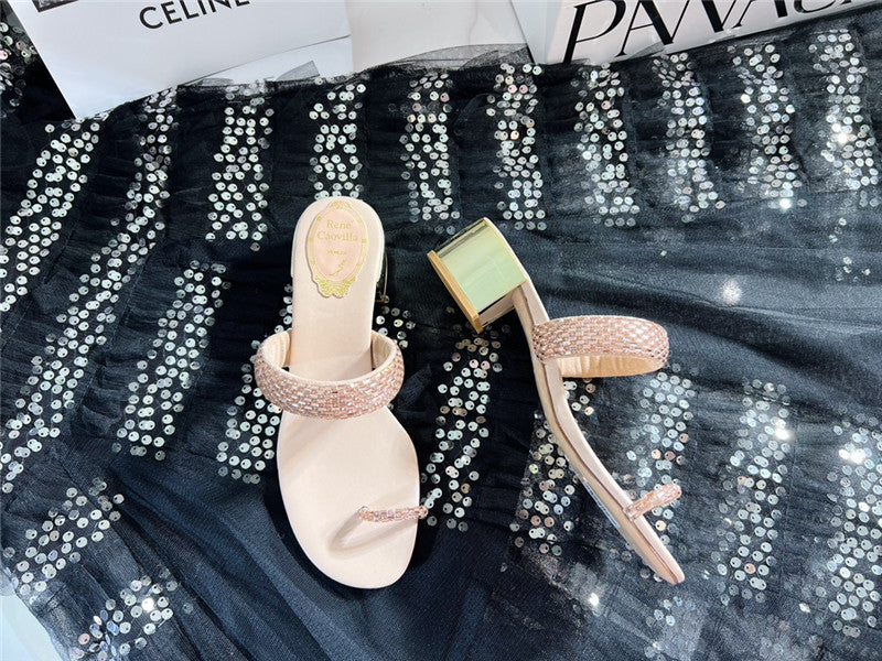 High Quality Luxury Rene Caovilla Low Heel Flat Flip Flop Sandals – Style 43078 product detail