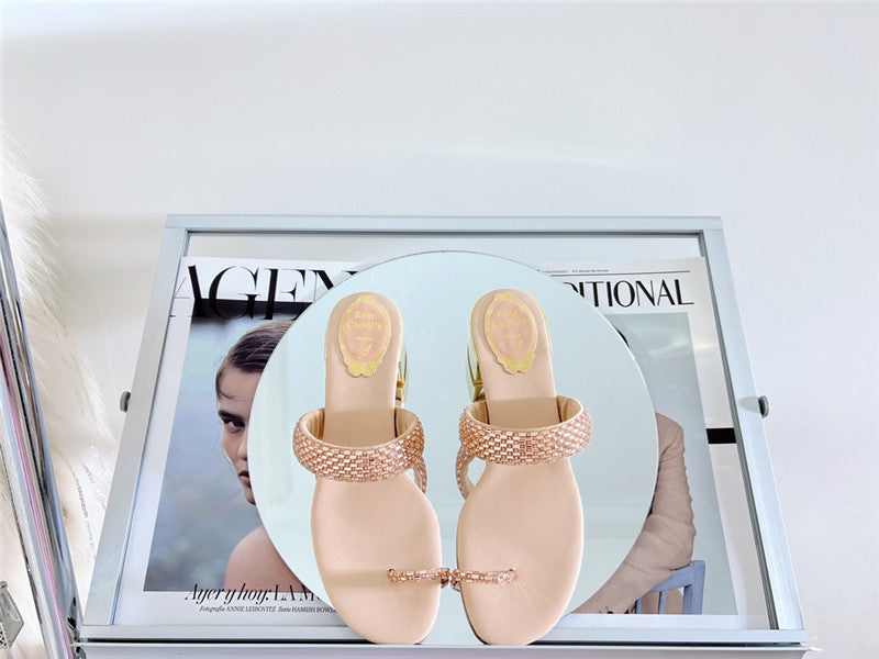 High Quality Luxury Rene Caovilla Low Heel Flat Flip Flop Sandals – Style 43078 product detail