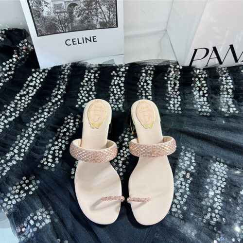 High Quality Luxury Rene Caovilla Low Heel Flat Flip Flop Sandals – Style 43078 product detail
