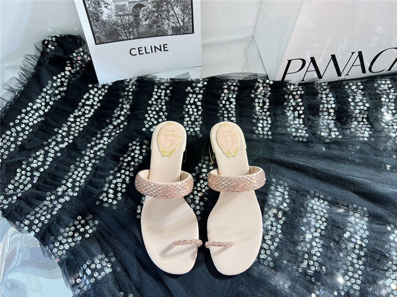High Quality Luxury Rene Caovilla Low Heel Flat Flip Flop Sandals – Style 43078 product detail