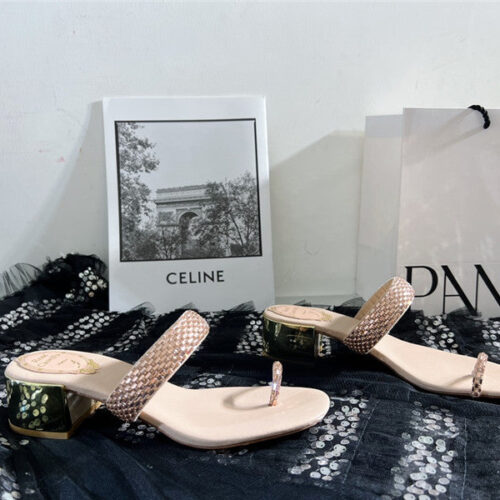 High Quality Luxury Rene Caovilla Low Heel Flat Flip Flop Sandals – Style 43078