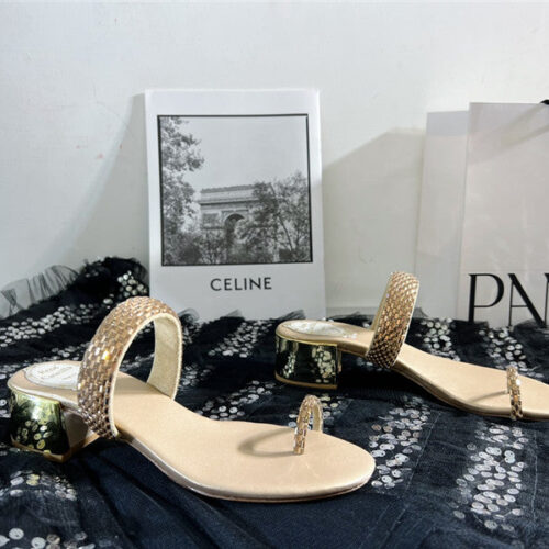 High Quality Luxury Rene Caovilla Low Heel Flat Flip Flop Sandals – Style 82630