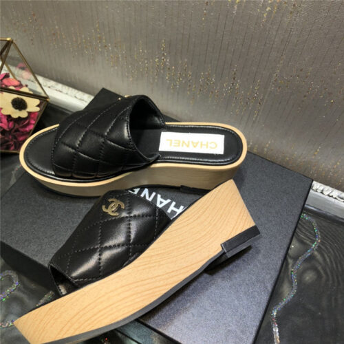 High Quality Luxury Chanel Embroidered Wedge Platform Slippers – Style 22502 product detail