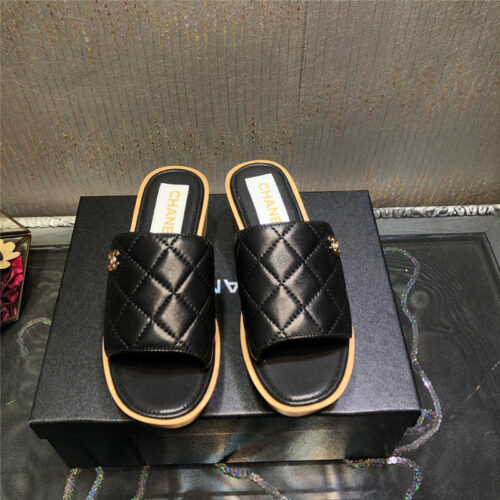 High Quality Luxury Chanel Embroidered Wedge Platform Slippers – Style 22502 alternate view