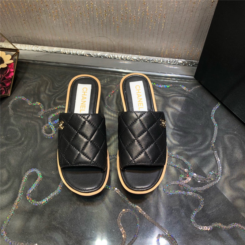 High Quality Luxury Chanel Embroidered Wedge Platform Slippers – Style 22502 product detail