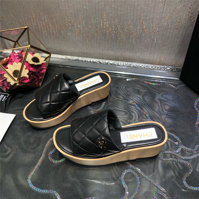 High Quality Luxury Chanel Embroidered Wedge Platform Slippers – Style 22502 product detail