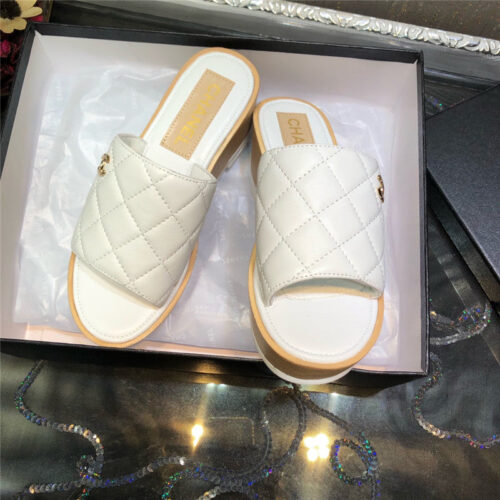 High Quality Luxury Chanel Embroidered Wedge Platform Slippers – Style 89734 product detail