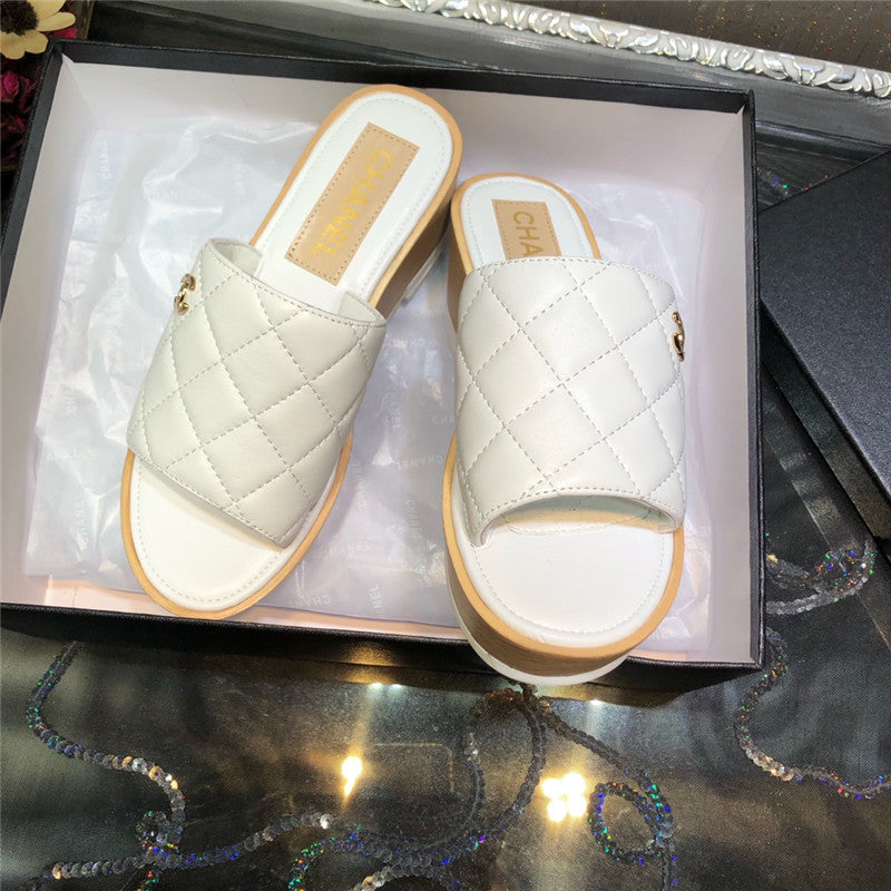 High Quality Luxury Chanel Embroidered Wedge Platform Slippers – Style 89734 product detail