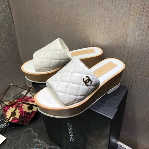 High Quality Luxury Chanel Embroidered Wedge Platform Slippers – Style 89734