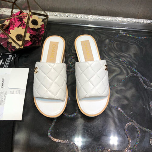 High Quality Luxury Chanel Embroidered Wedge Platform Slippers – Style 89734 alternate view