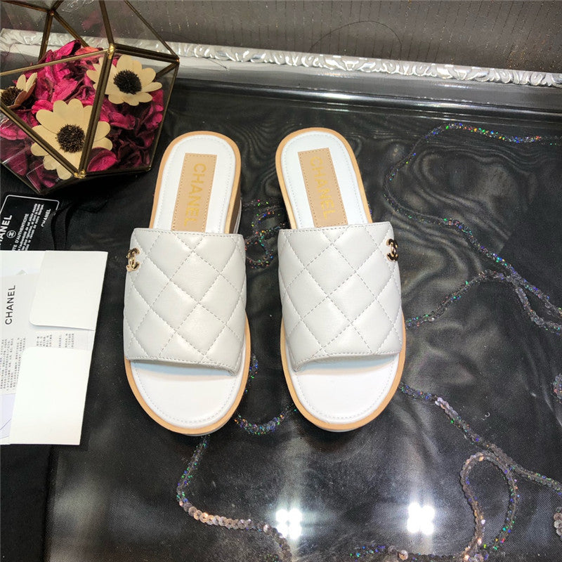 High Quality Luxury Chanel Embroidered Wedge Platform Slippers – Style 89734 product detail
