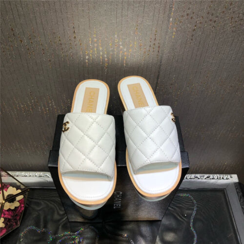 High Quality Luxury Chanel Embroidered Wedge Platform Slippers – Style 89734 product detail