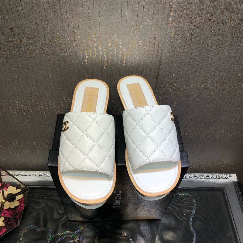 High Quality Luxury Chanel Embroidered Wedge Platform Slippers – Style 89734 product detail