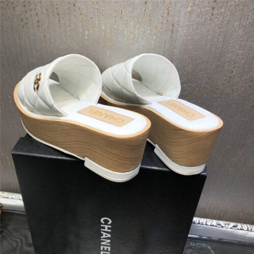 High Quality Luxury Chanel Embroidered Wedge Platform Slippers – Style 89734 product detail