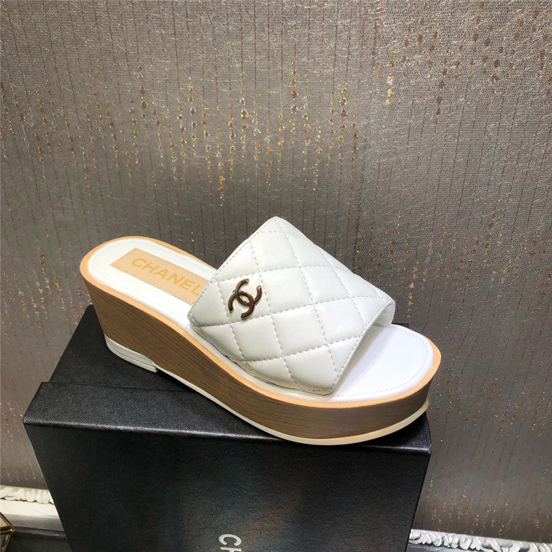 High Quality Luxury Chanel Embroidered Wedge Platform Slippers – Style 89734 product detail