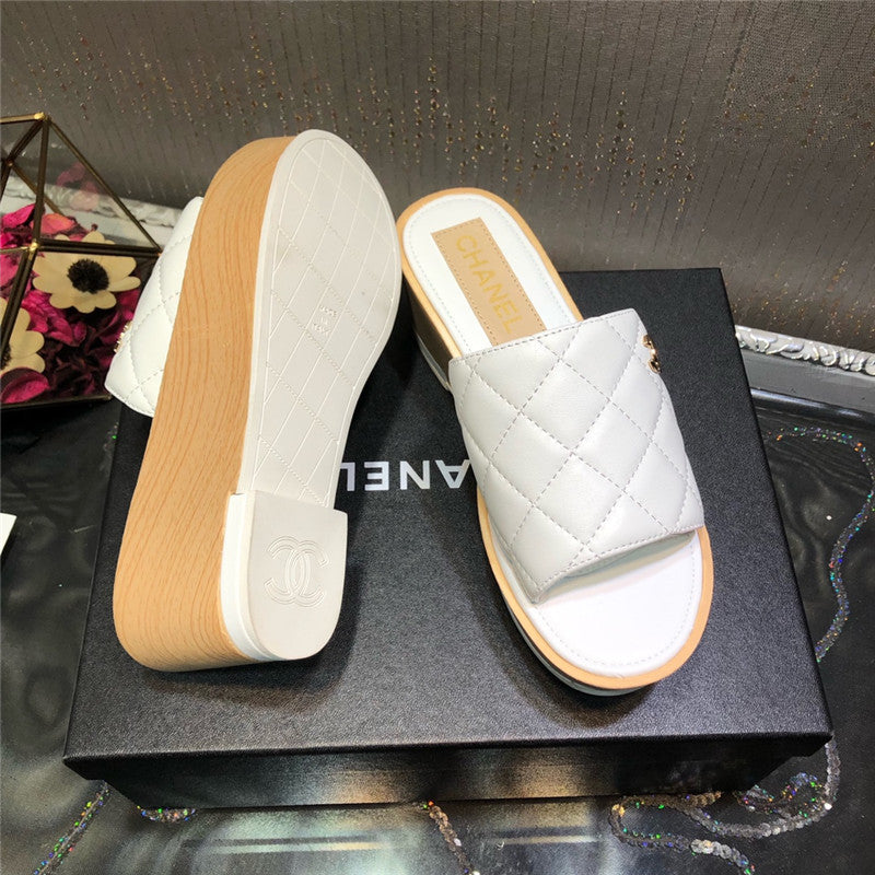 High Quality Luxury Chanel Embroidered Wedge Platform Slippers – Style 89734 product detail