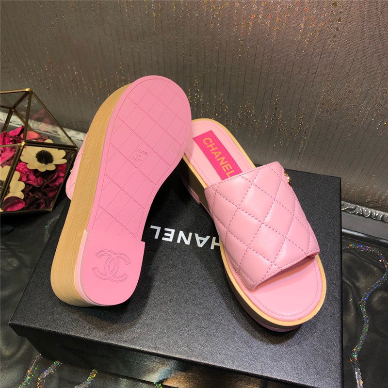 High Quality Luxury Chanel Embroidered Wedge Platform Slippers – Style 58662 product detail